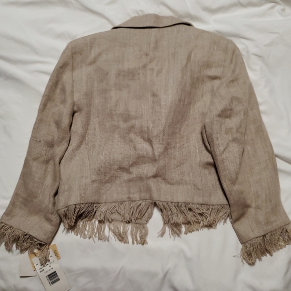 Harve Benard 100% Linen Tan Fringe Blazer Size 6 - Picture 6 of 6